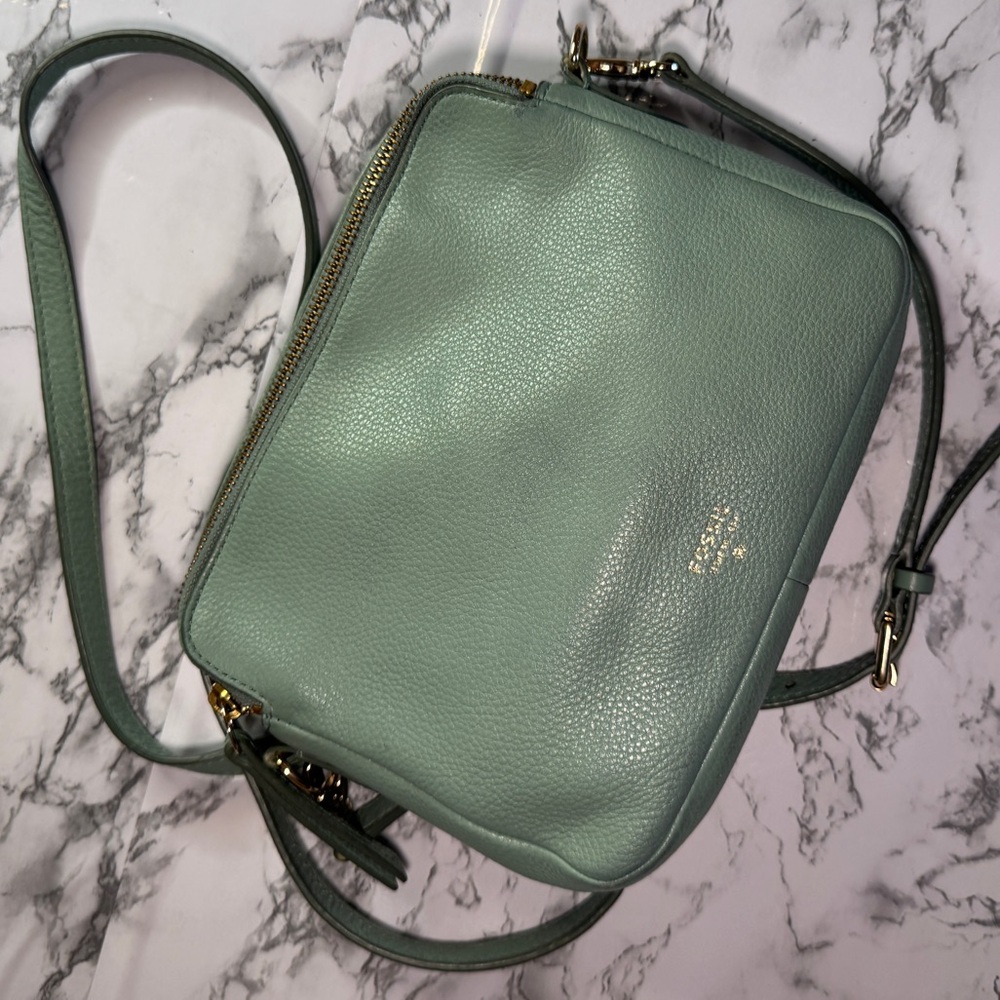 Fossil Mint Green Leather Crossbody Purse